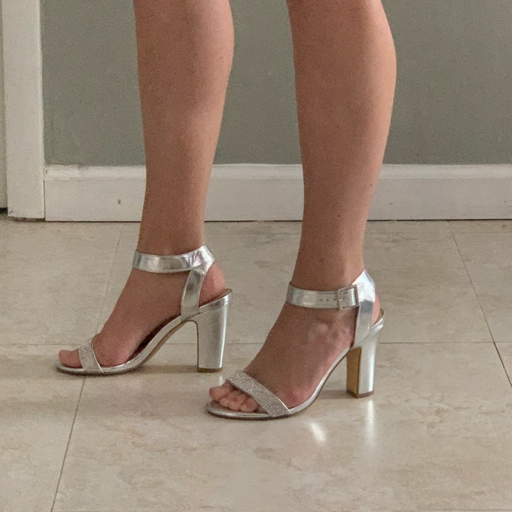 Silver Rhinestone Embossed Heels